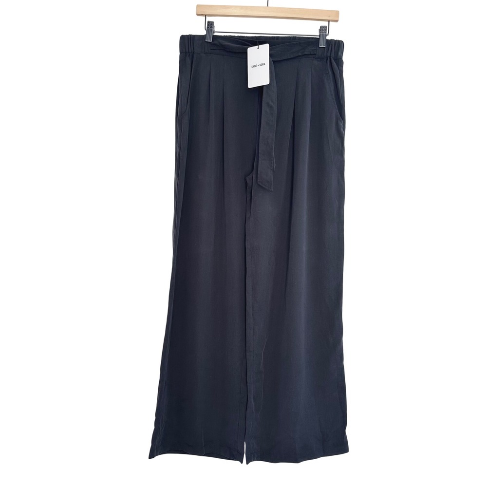Saint + Sofia Pimlico Pant Women 10 Black Wide Leg Minimalist Quiet Luxury NWT